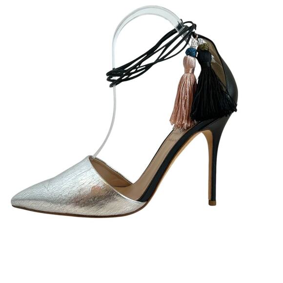 J. CREW Roxie Ankle Tie Tassel Pumps in Silver, Black, and Pink Women's Size 8 - Picture 4 of 16